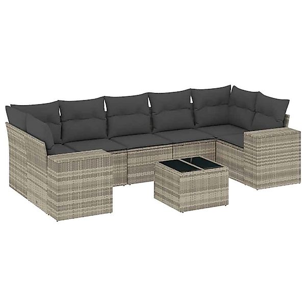 vidaXL 8-Tlg Garten-Sofagarnitur mit Kissen Hellgrau Poly Rattan 3254679 günstig online kaufen