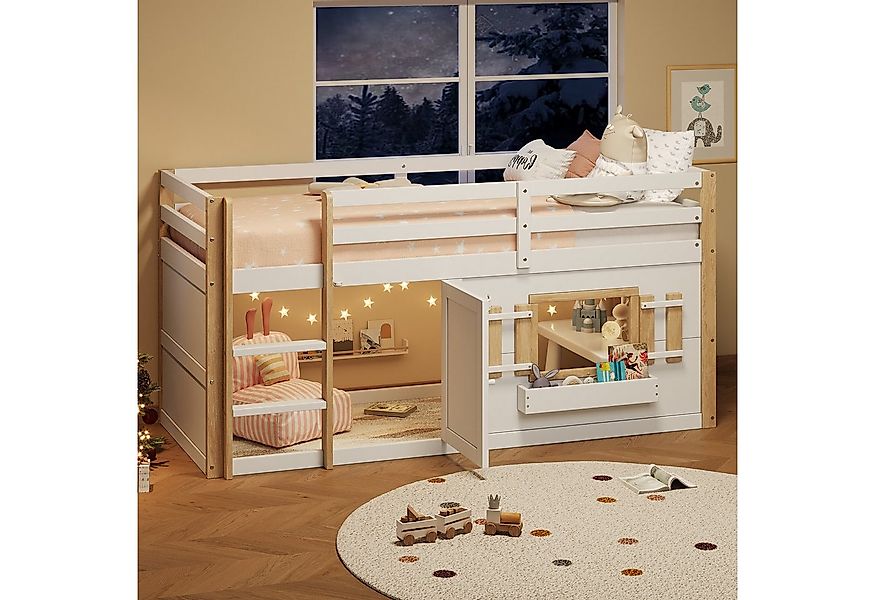 STILVORA Hochbett 90x200 mit Leiter,KinderbettHolzbett mit Geländer,weiß(mi günstig online kaufen