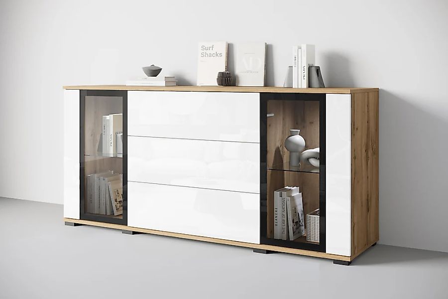 INOSIGN Sideboard "modernes Design mit Glaseinsätzen und 3 Schubladen, Brei günstig online kaufen