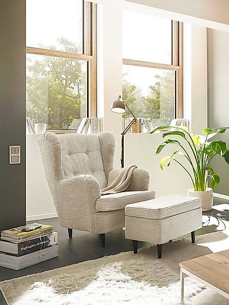 ED EXCITING DESIGN Ohrensessel Oskar, mit Massivholzfüßen günstig online kaufen