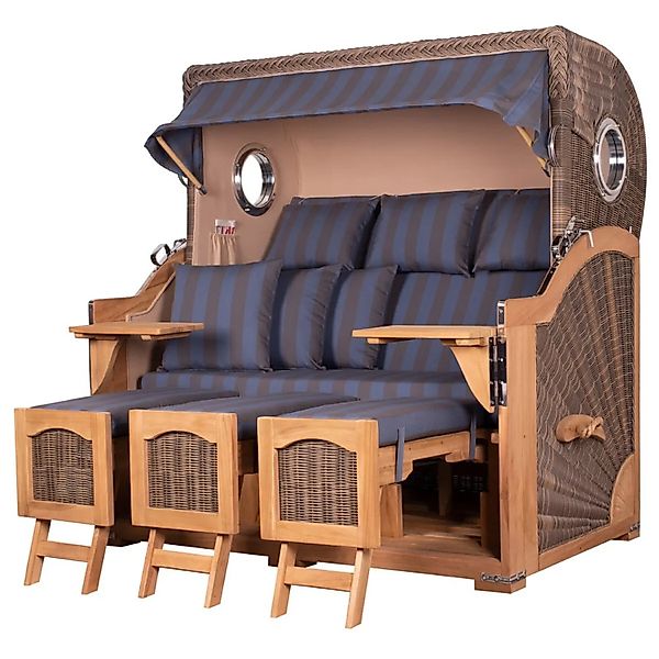 bene,iving Strandkorb Komplettset Ammersee Grande XXL Teak Bullauge PE grau günstig online kaufen