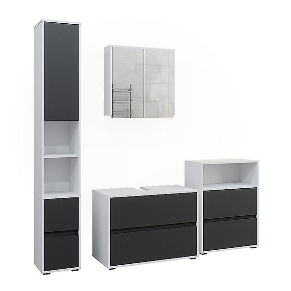 Vicco Badmöbel-Set Maltin, Weiß/Anthrazit/Anthrazit, 4 Teile, günstig online kaufen