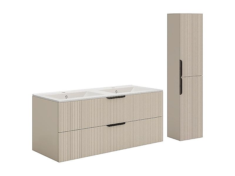 Hängeschrank mit Riffeloptik für Einbauwaschbecken und Hochschrank - Beige günstig online kaufen