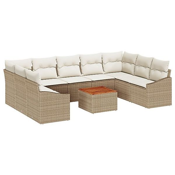 vidaXL Loungesofa 10-tlg. Garten-Sofagarnitur mit Kissen Beige Poly Rattan, günstig online kaufen