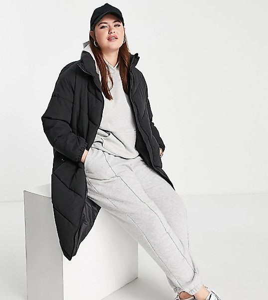 Vero Moda Curve – Wattierter Longline-Mantel in Schwarz günstig online kaufen