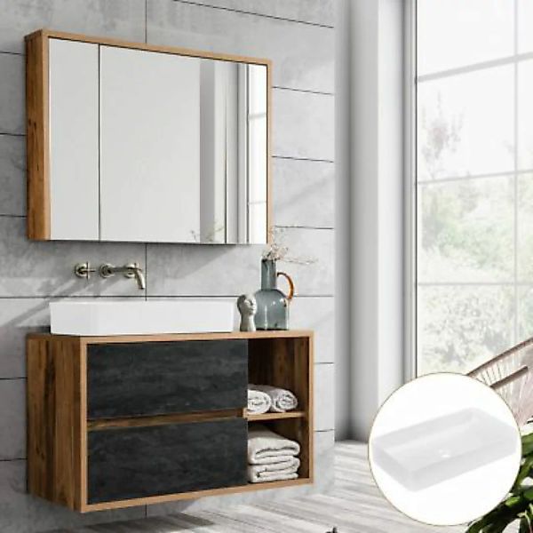 Lomadox Badmöbel Waschtisch Set mit Keramik-Waschbecken HARLOW-56 Eiche mit günstig online kaufen