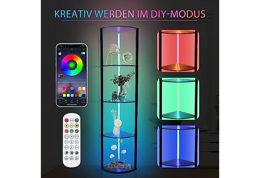 XERSEK LED Stehlampe Wohnzimmer, Stehlampe mit Regal aus Holz, 6 Farbtemper günstig online kaufen