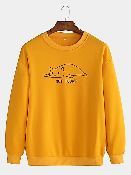 Mens Cotton Katze Letter Printing Lässige Pullover mit Rundhalsausschnitt günstig online kaufen