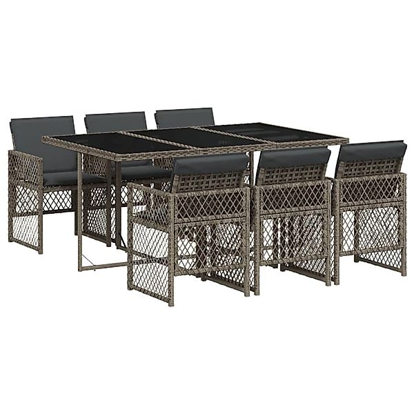 vidaXL 7-Tlg Garten-Essgruppe mit Kissen Grau Poly Rattan 3210728 günstig online kaufen
