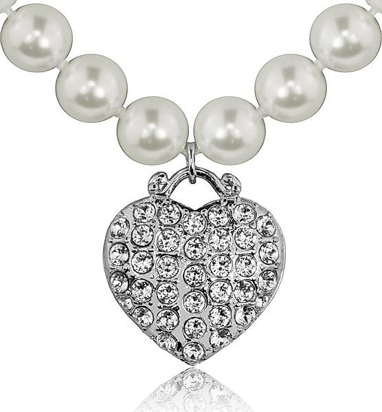 LUISIA® Perlenkette Perlen Halskette mit Strass Herz und Kristallen von Swa günstig online kaufen