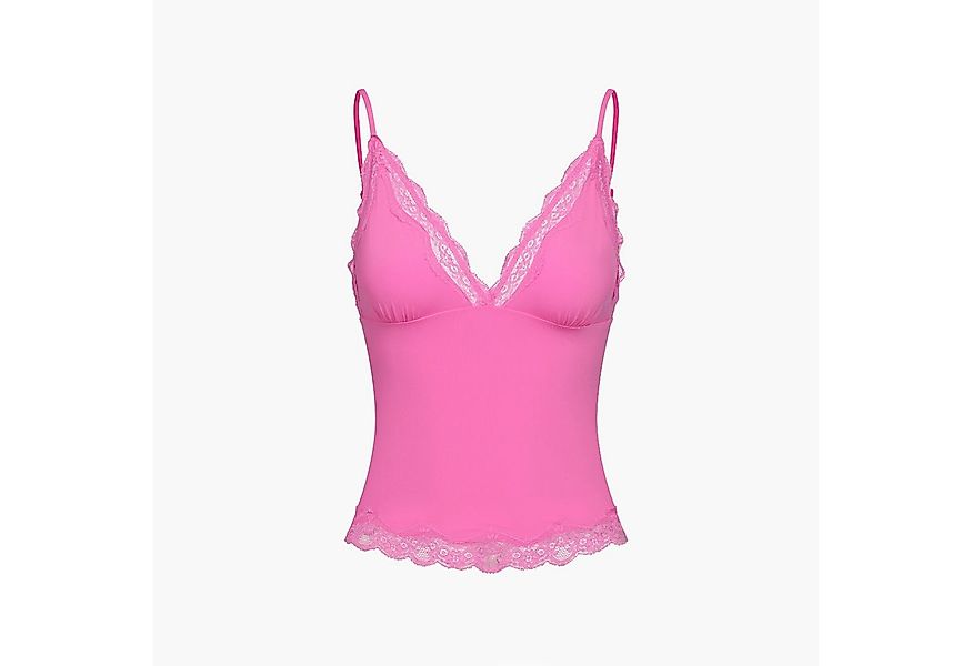 cfab (creamy fabrics) Nachthemd Deep Neck Lace Top-Rosa Pink-XL (1-tlg) günstig online kaufen