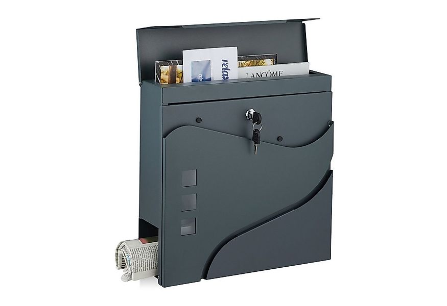 relaxdays Briefkasten mit Zeitungsfach anthrazit günstig online kaufen