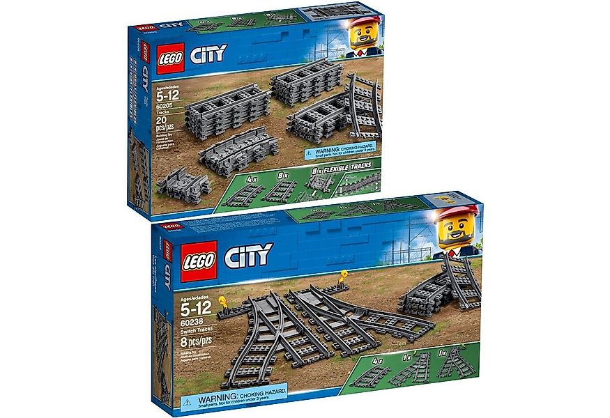 LEGO® 60205 60238 City 2er Set Schienen + Weichen Konstruktionsspielsteine günstig online kaufen