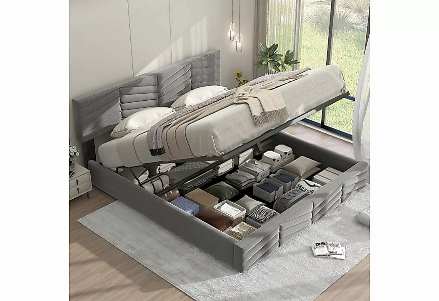OKWISH Polsterbett Doppelbett Stauraumbett (160 x 200,Grau mit Lattenrost o günstig online kaufen