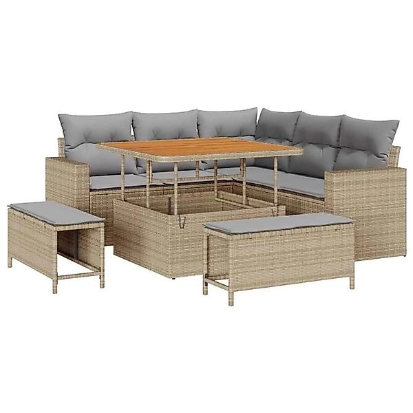 vidaXL Gartensofa-Set mit Kissen 9 Stk Beige und Hellgrau Poly-Rattan 33635 günstig online kaufen