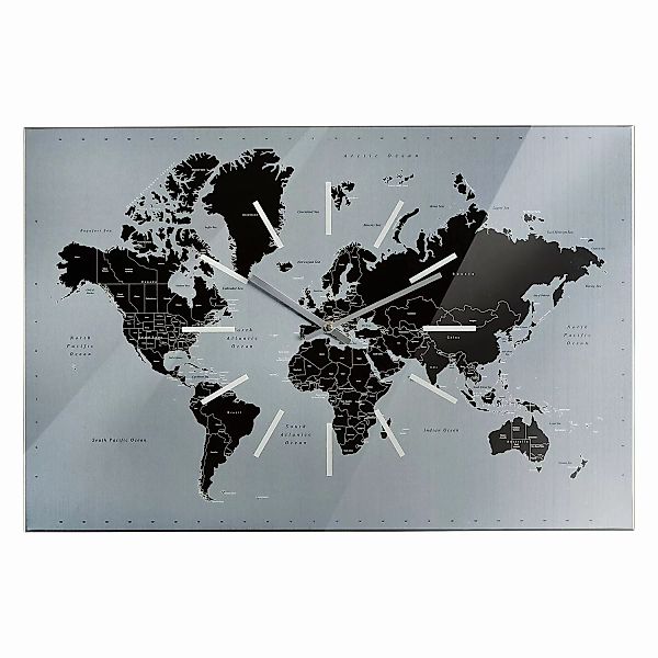home24 Sompex Wanduhr World Eisen 60x40x2 cm (BxHxT) Silber günstig online kaufen