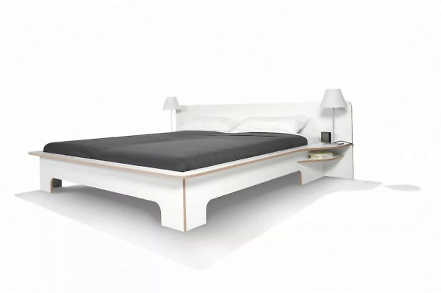 PLANE Doppelbett Weiß mit Birkenkante 180 x 220 cm ohne Bettkasten günstig online kaufen
