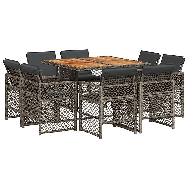 vidaXL 9-Tlg Garten-Essgruppe mit Kissen Grau Poly Rattan 3210842 günstig online kaufen