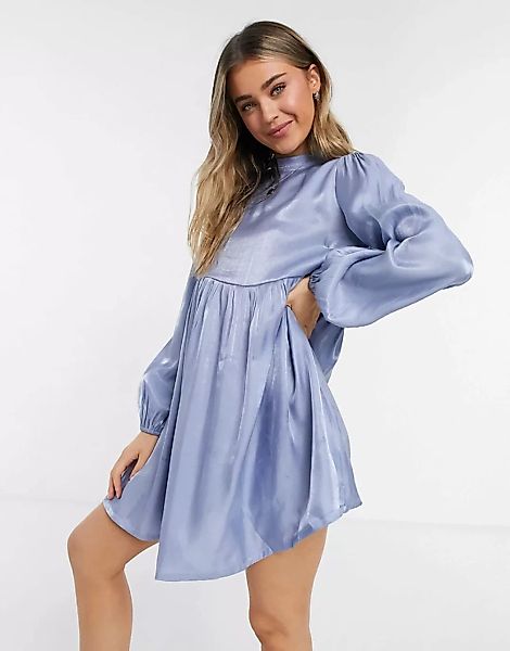 Lola May – Hängerkleid mit voluminösen Ärmeln in Blau-Violett günstig online kaufen