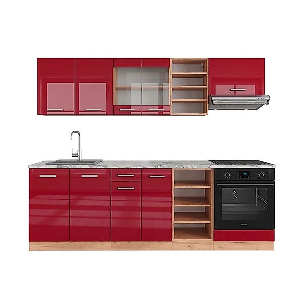 Vicco R-Line Küchenzeile Bordeaux Hochglanz/Goldkraft Eiche 240 cm AP Marmo günstig online kaufen