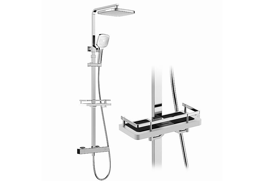 HOMELODY Duschsystem mit Thermostat & Duschablage verchromt - Duscharmatur günstig online kaufen