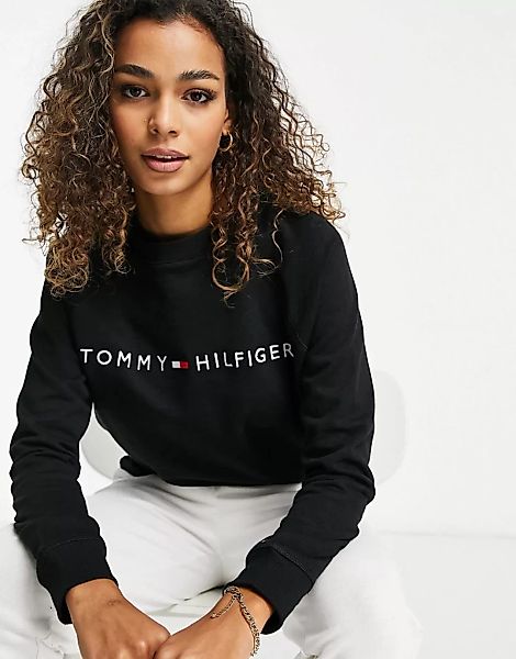 Tommy Hilfiger – Lounge-Sweatshirt in Schwarz aus Bio-Baumwolle günstig online kaufen