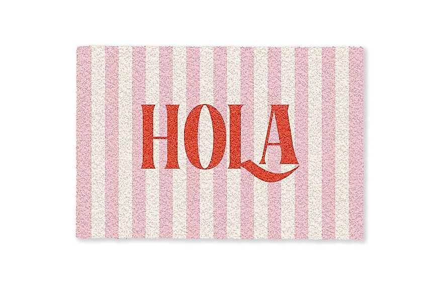 MuchoWow Fußmatte Hola - Zitat - Streifen - Pastell - Rosa - Rot - Weiß, Re günstig online kaufen