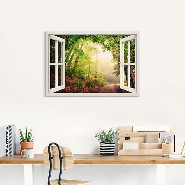 Artland Wandbild »Fensterblick Torbögen durch Bäume«, Wald, (1 St.), als Le günstig online kaufen