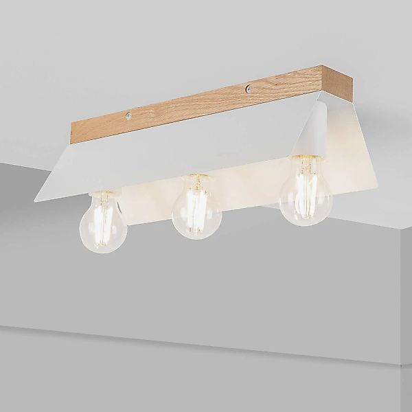 Deckenlampe Esme, weiß, Länge 40 cm, Metall/Holz, 3-flammig günstig online kaufen