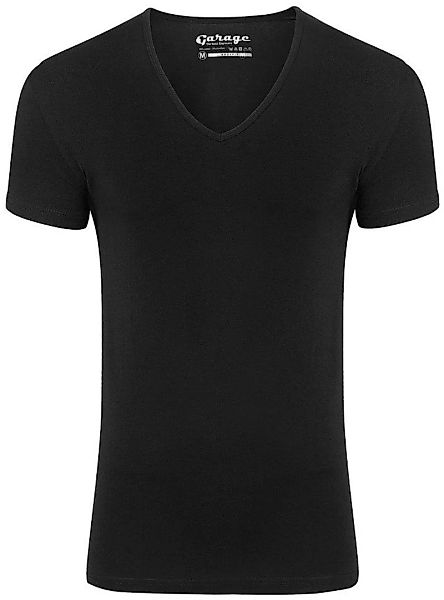 Garage Stretch Basic T-Shirt Schwarz Tiefer V-Hals - Größe L günstig online kaufen