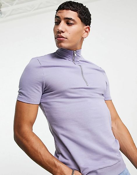 ASOS DESIGN – Muskel-Sweatshirt in Lila mit halblangem Reißverschluss-Viole günstig online kaufen