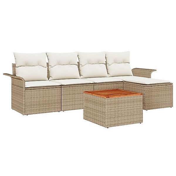 vidaXL Loungesofa 6-teiliges Garten-Sofa-Set mit Kissen Beige Poly Rattan, günstig online kaufen