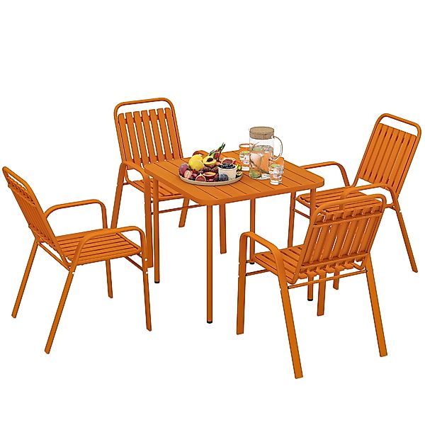 Outsunny Outdoor-Gartensalon 5-teilig, Gartentisch mit 4 stapelbaren Stühle günstig online kaufen