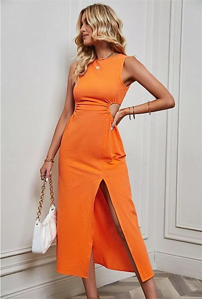 RUZU UG Dirndl Einfarbiges Damenkleid mit Schlitz und hoher Taille (1-tlg) günstig online kaufen