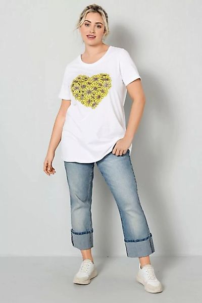 Janet & Joyce Rundhalsshirt T-Shirt Classic Fit Blumenherz Rundhals Halbarm günstig online kaufen