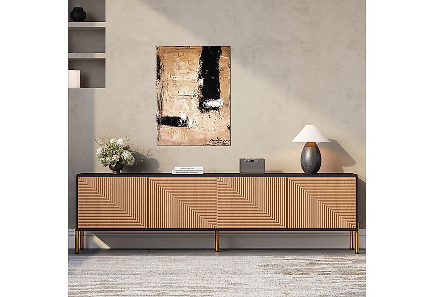 OKWISH TV-Schrank Fernsehschrank 179x35x53,5 cm mit 4 Türen und goldenen Me günstig online kaufen