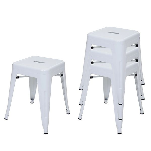 PROREGAL 4er-Set Hocker Sitzhöhe 46cm Metall Industriedesign Stapelbar Weiß günstig online kaufen
