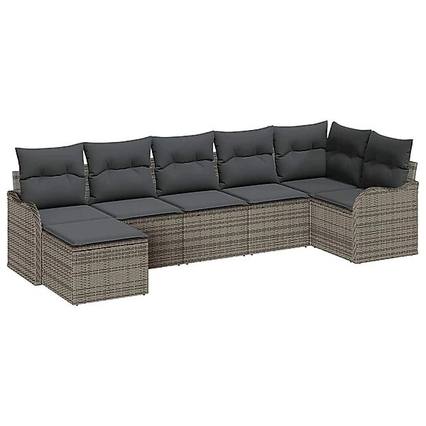 vidaXL Garten-Sofa-Set mit Kissen 7-Tlg Grau Poly Rattan 3354458 günstig online kaufen
