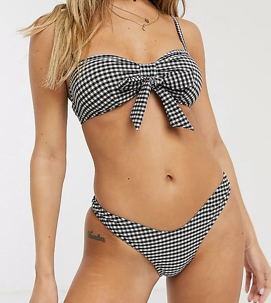 Miss Selfridge – Schwarze Bikinihose mit Karomuster günstig online kaufen
