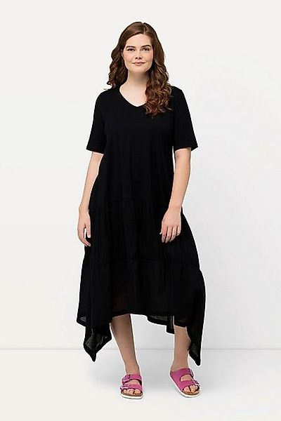Ulla Popken Maxikleid Midikleid Struktur V-Ausschnitt Halbarm günstig online kaufen