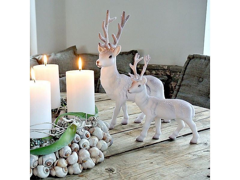 Viana Schneemann Deko Hirsch beflockt beschneit 20cm Weiß Grau 3er Set Weih günstig online kaufen