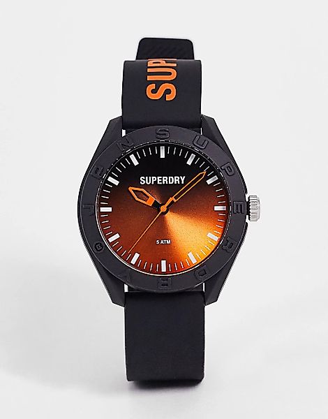 Superdry – Uhr mit Silikonarmband in Schwarz und Orange mit Farbverlauf günstig online kaufen