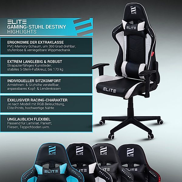 ELITE Gaming Gaming-Stuhl Ergonomischer Bürostuhl Destiny günstig online kaufen