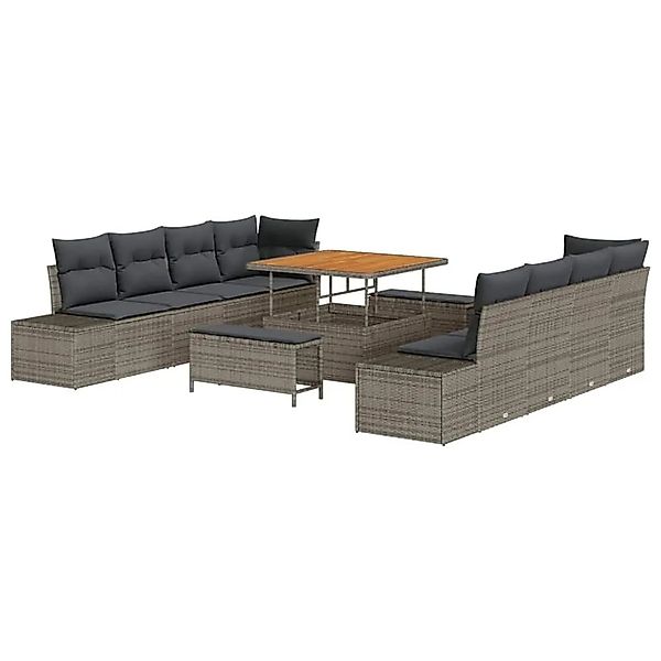vidaXL Gartensofa-set mit Kissen mit Speicher 11-Tlg Grau Poly-Rattan 33647 günstig online kaufen