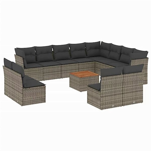 vidaXL 13-tlg Garten-Sofagarnitur mit Kissen Grau Poly Rattan 3223932 günstig online kaufen