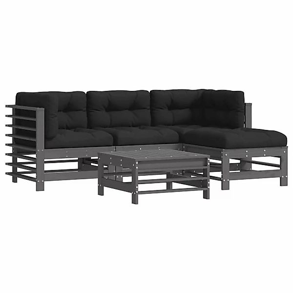 vidaXL 5-tlg Garten-Lounge-Set mit Kissen Grau Massivholz Modell 3 günstig online kaufen