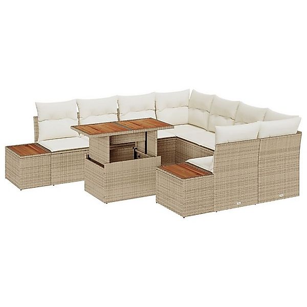 vidaXL Loungesofa 9-tlg. Garten-Essgruppe mit Kissen Beige Poly Rattan, 9 T günstig online kaufen