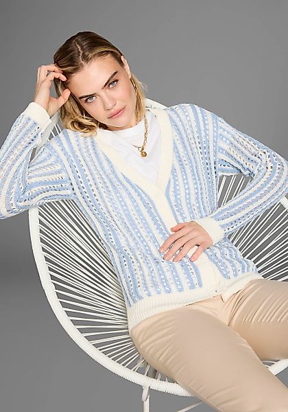 Laura Scott Strickjacke mit Streifen und trendigem Lochmuster günstig online kaufen