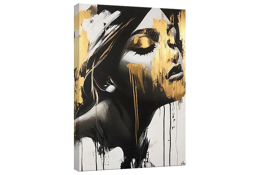 Wallarena Leinwandbild Abstrakt Frau Schwarz Gold Wandbilder XXL Wand Deko günstig online kaufen