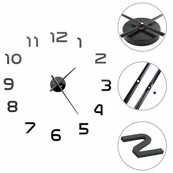 3d-wanduhr Modernes Design 100 Cm Xxl Schwarz günstig online kaufen